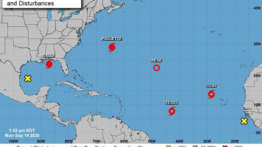 Les cinq tempêtes présentes en ce moment dans l'océan Atlantique. Les cinq tempêtes présentes en ce moment dans l'océan Atlantique.