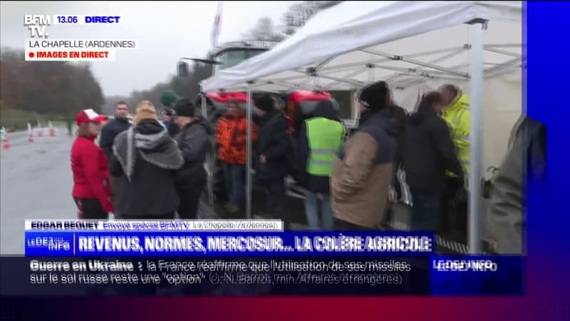 Colère agricole: un barrage filtrant mis en place par des agriculteurs à La Chapelle, dans les Ardennes