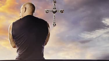 Détail de l'affiche de Fast and Furious 9, avec Vin Diesel.