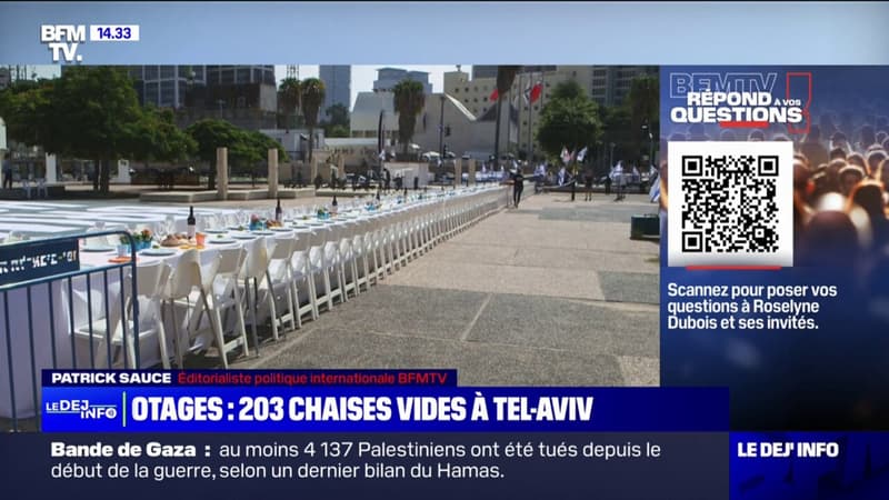 Pour shabbat, une table avec 203 chaises vides a été dressée à Tel-Aviv pour symboliser les otages israéliens détenus par le Hamas