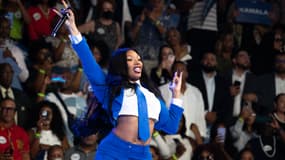 Megan Thee Stallion lors d'un meeting de Kamala Harris, le mardi 30 juillet à Atlanta