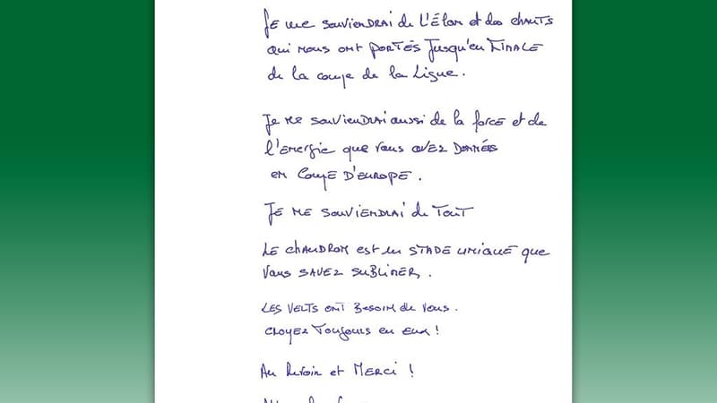 La lettre de Christophe Galtier aux supporters de Saint-Etienne