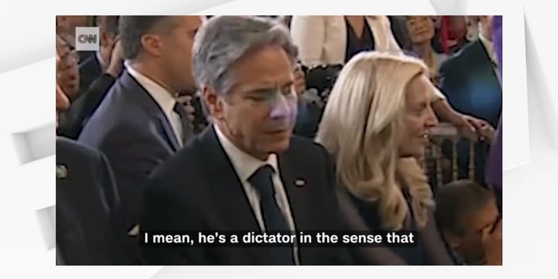 Le chef de la diplomatie américaine Antony Blinken grimace après que Joe Biden qualifie Xi Jinping de "dictateur", lors d'une conférence de presse, après un sommet près de San Francisco, le 15 novembre 2023

