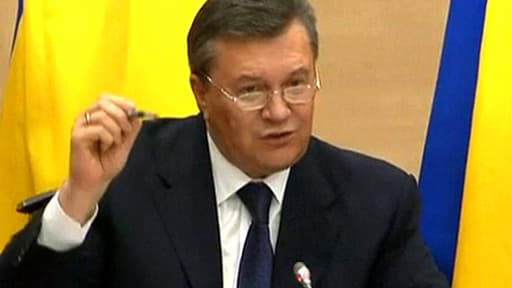 Viktor Ianoukovitch, président destitué par le parlement ukrainien, lors de sa conférence de presse en Russie, le 28 février 2014.