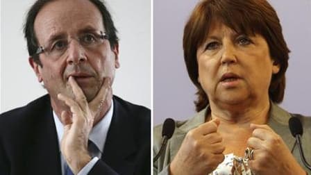 François Hollande voit son avance comme candidat à la présidentielle favori des sympathisants de gauche sur Martine Aubry se réduire à un point à 36% contre 35% en vue de la primaire socialiste, selon un sondage Ifop pour France Soir de mardi. /Photos d'a