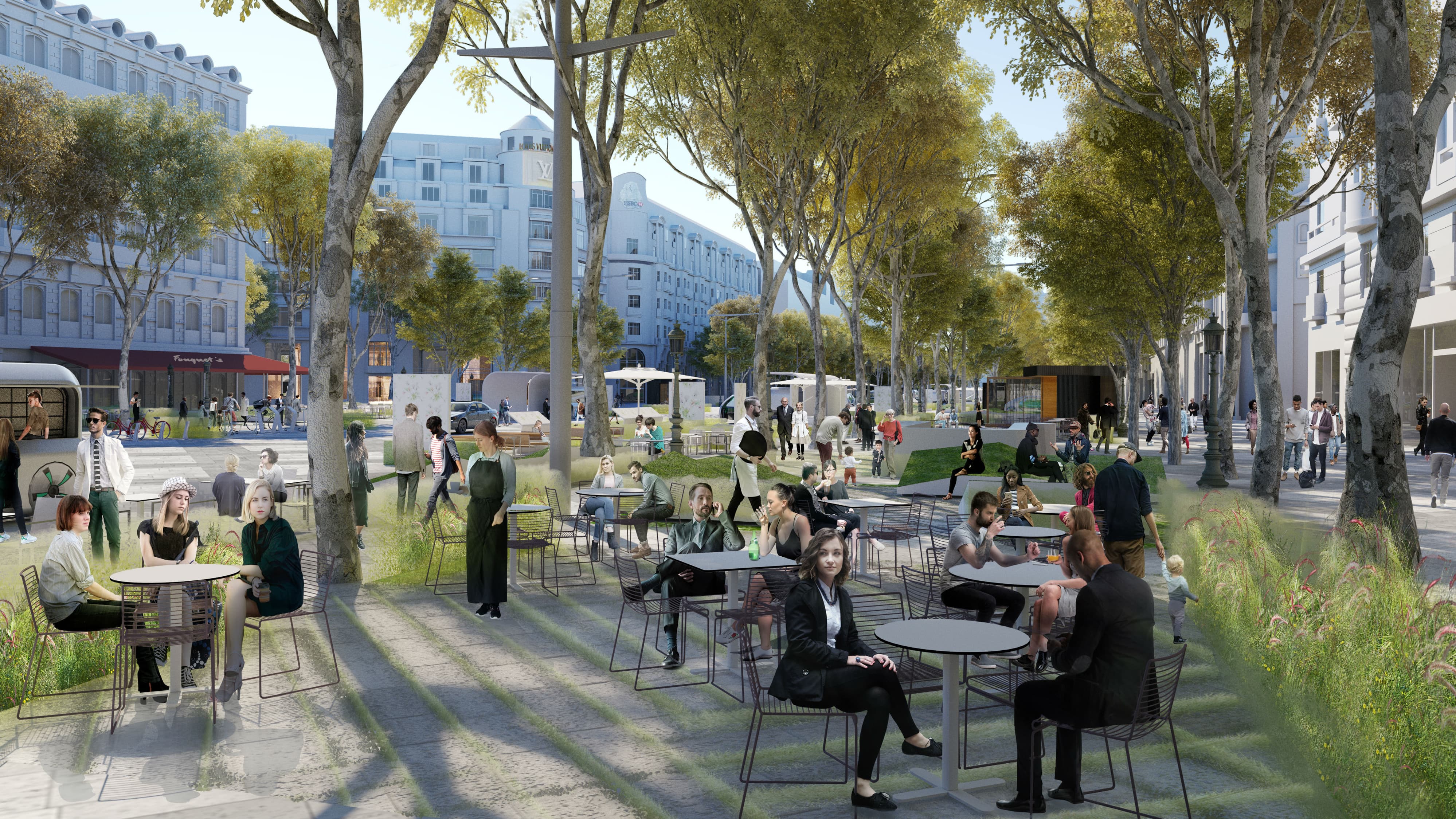Le projet prévoit la création d'une "voûte végétale" avec une double rangée d'arbres. Le projet prévoit la création d'une "voûte végétale" avec une double rangée d'arbres.