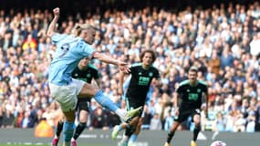 Erling Haaland face à Leicester, le 15 avril 2023.
