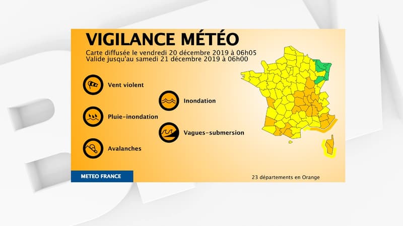 23 départements sont placés en vigilance orange ce vendredi 20 décembre 2019