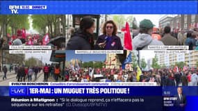  "Le bénéfice ira dans les caisses de grèves": Evelyne Boscheron, conseillère d'arrondissement communiste, vend du muguet sur un stand dans le XVe arrondissement de Paris