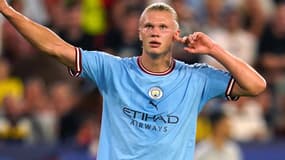 Erling Haaland célèbre un but avec Manchester City, le 6 septembre 2022