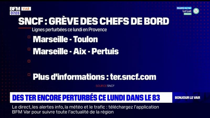Grève à la SNCF: des TER encore perturbés ce lundi dans le Var
