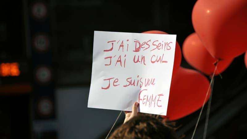 Une affiche lors d'une manifestation pour les droits des femmes en 2011 à Paris (image d'illustration)