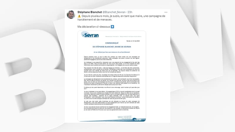 Stephane Blanchet le maire de Sevran a publie un communique sur ses reseaux sociaux 1635963