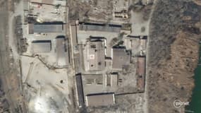Le bâtiment de la Croix-Rouge frappé par le bombardement russe, selon une vue satellite. 