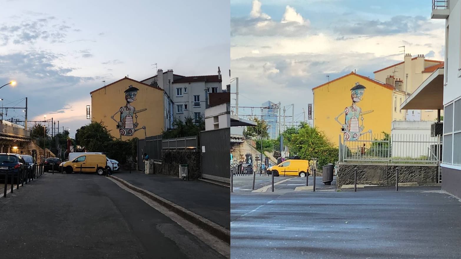 Comparatif en basse lumière (à gauche) et de jour avec un zoom 2x (à droite).