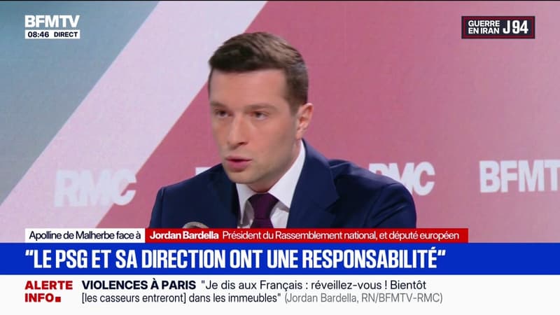 Débordements après le sacre du PSG: pour Jordan Bardella, il faut responsabiliser mieux les parents face aux "carences éducatives manifestes"