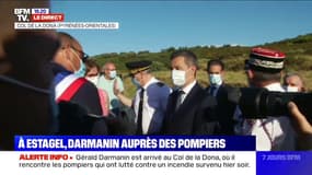Gérald Darmanin est arrivé au Col de la Dona, où il rencontre les pompiers qui ont lutté contre un incendie survenu hier soir