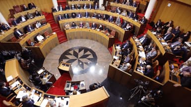 L'hémicycle de l'Assemblée régionale corse, à Ajaccio, le 27 mars 2024.