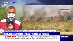 Incendie: le capitaine Matthieu Jomain (SDIS Gironde), déclare qu'environ "35 personnes ont été évacuées de manière préventive" de la zone d'intervention