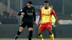 Kylian Mbappé et Andy Diouf lors de Lens-PSG, 14 janvier 2024