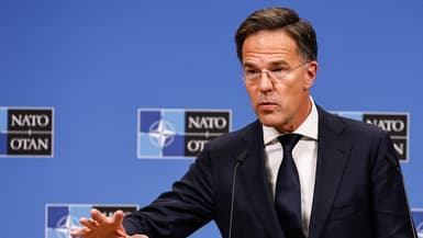 Le nouveau secrétaire général de l'Otan Mark Rutte, le 17 octobre 2024 lors de la réunion des ministres de la Défense de l'Alliance.
