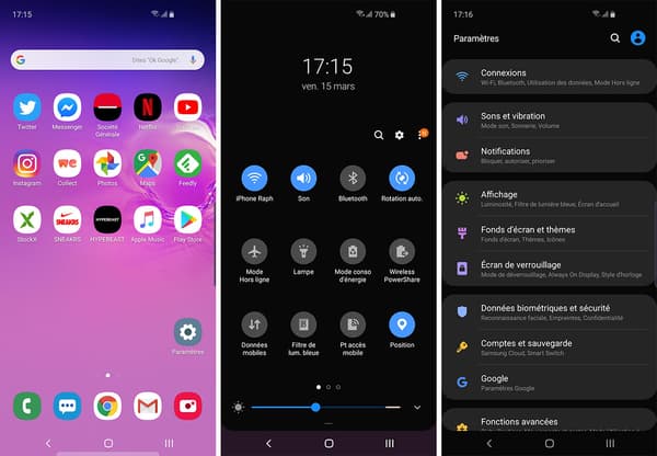 Interface du Samsung Galaxy S10e