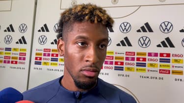 Kingsley Coman en zone mixte après Allemagne-France, à Dortmund le 13 septembre 2023