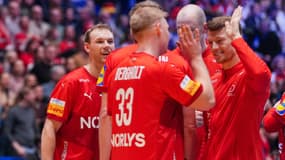 Les Danois, lors du Mondial de handball 2025, après leur victoire face au Brésil