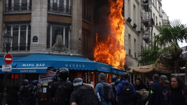 La façade d'un immeuble en feu à Châtelet, dans le centre de Paris, ce mercredi 10 septembre.
