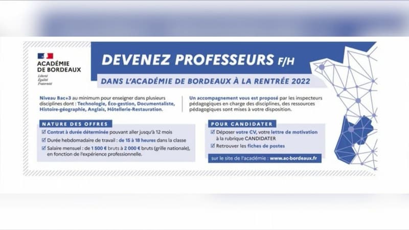 Face à la pénurie d'enseignants, le rectorat de Bordeaux publie des petites annonces dans la presse