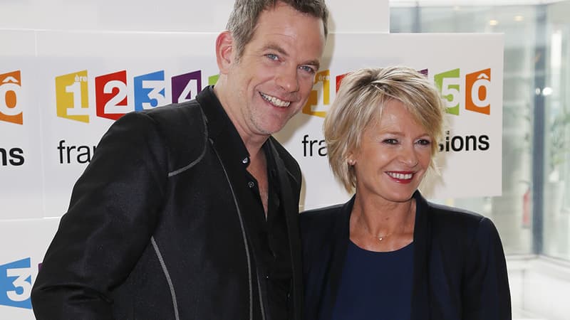 Garou, parrain du 28e Téléthon et Sophie Davant, maîtresse de cérémonie, le 4 novembre 2014