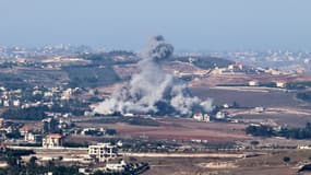 Le village libanais de Kfar Tebnit visé par une frappe israélienne, le 21 octobre 2024. PHOTO D'ILLUSTRATION