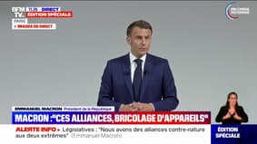 "Ces alliances sont des bricolages d'appareils mais en aucun cas des majorités pour gouverner", estime Emmanuel Macron à propos des rapprochements entre partis en vue des législatives 