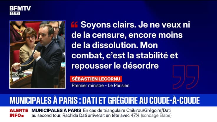 Dans les colonnes du Parisien, Sébastien Lecornu a indiqué "qu'il ne veut ni de la censure, encore moins de la dissolution"