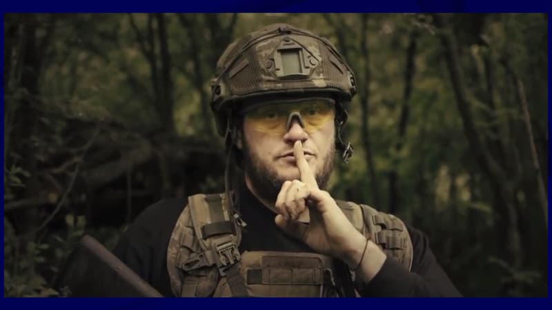 Capture d'écran d'une vidéo de propagande ukrainienne montrant un soldat réclamant le silence, le 4 juin 2023 