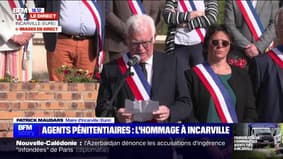 Patrick Maugars (maire d'Incarville, dans l'Eure): "Nous sommes tous réunis pour rendre un hommage aux deux agents pénitentiaires sauvagement assassinés il y a deux jours"