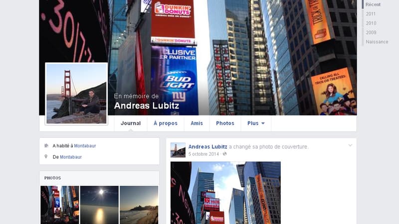 Page Facebook d'Andreas Lubitz. Quantité d'autres pages, usurpées, se sont créées après les révélations sur un possible crash volontaire du copilote de la Germanwings.