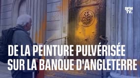 Le groupe écologiste Just Stop Oil pulvérise de la peinture orange sur la Banque d'Angleterre