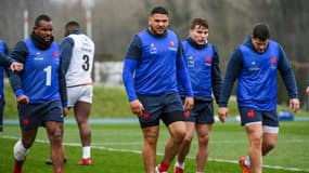 Mohamed Haouas et Antoine Dupont lors d'un entraînement des Bleus