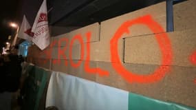 Plus d'une centaine de manifestants érigent un mur devant l'institut Inrae à Paris jeudi 28 novembre.