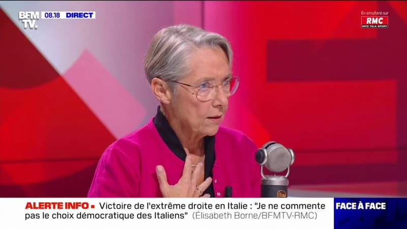 Après la victoire de l'extrême droite en Italie, Élisabeth Borne se dit 