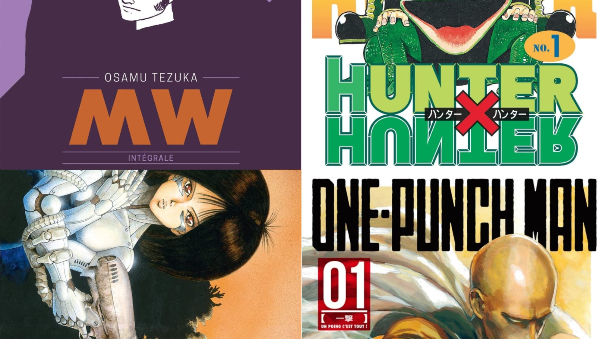 "MW" d'Osamu Tezuka, "Hunter x Hunter", "Gunnm" et "One Punch Man"