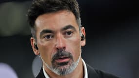 Ezequiel Lavezzi comme consultant TV avant Naples-Liverpool (4-1, Ligue des champions), le 7 septembre 2022