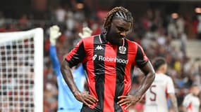 L'attaquant de Nice Terem Moffi lors du match aller du troisième tour préliminaire de la Ligue des champions, 6 août 2025
