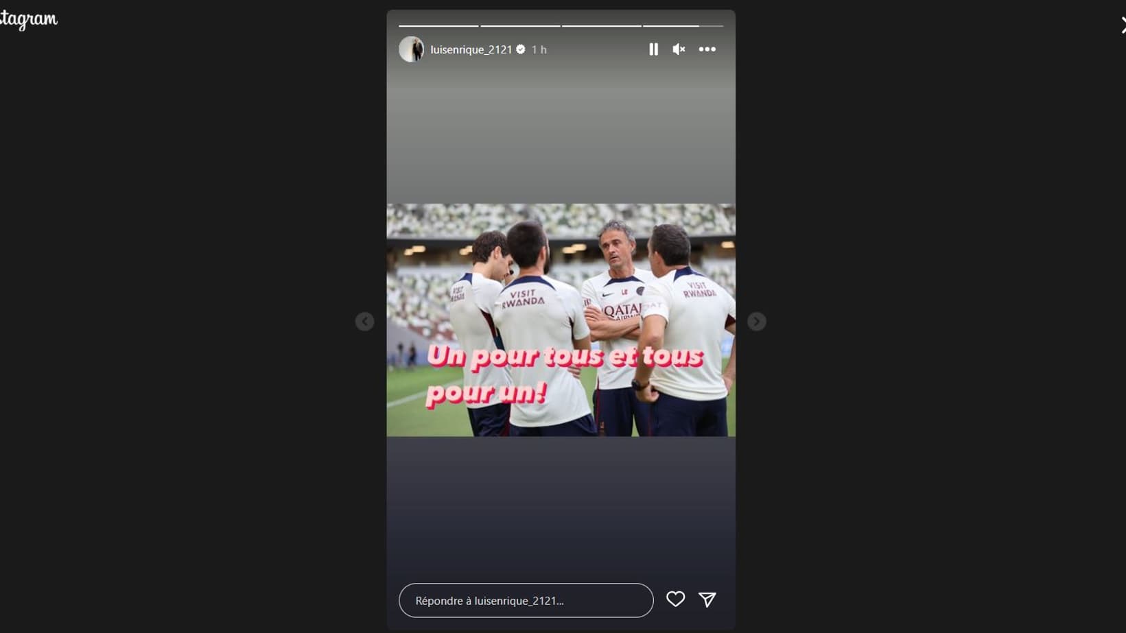 "Un pour tous, tous pour un", le message de Luis Enrique sur Instagram, le 4 août 2023