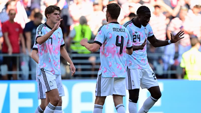 Les Belges se congratulent après avoir ouvert le score lors de Belgique-Etats-Unis à la Coupe du monde 2026