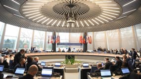 Réunion d'ambassadeurs au Conseil de l'EUrope, à Strasbourg, le 24 février 2022 sur la situation en Ukraine après l'invasion russe