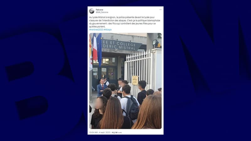 Des policiers à l'entrée du lycée Frédéric Mistral le 4  septembre 2023 à Avignon (Vaucluse). 