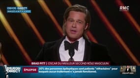 Oscars: l'émotion de Brad Pitt qui reçoit sa première statuette à Hollywood