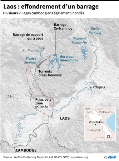 Laos : effondrement d'un barrage Laos : effondrement d'un barrage
